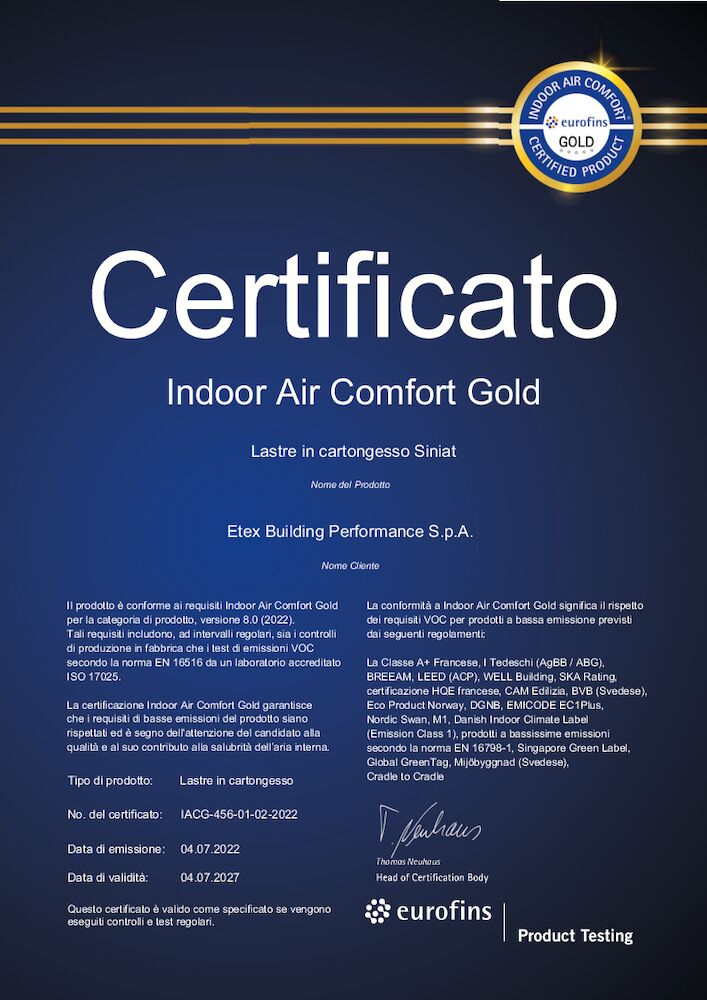 Certificato IAC Gold - Lastre