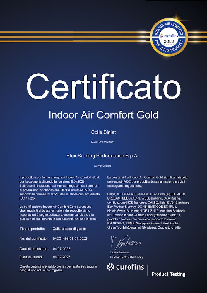 Certificato IAC Gold - Colla