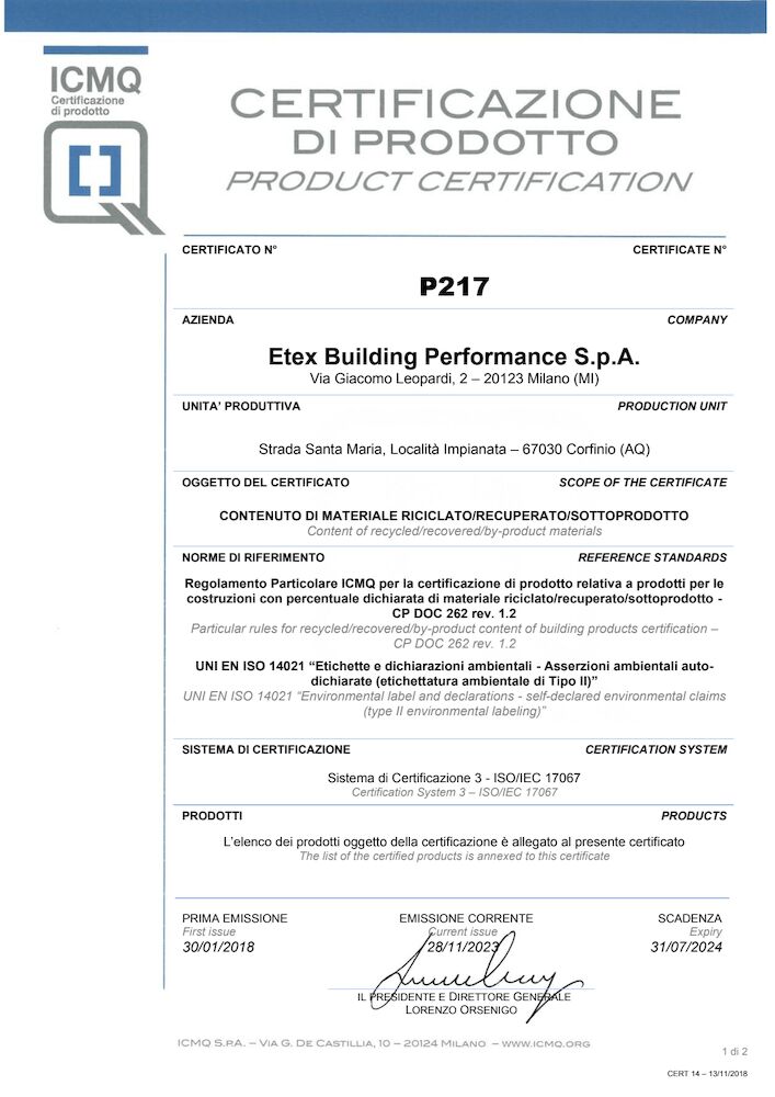 Certificato Riciclato P217