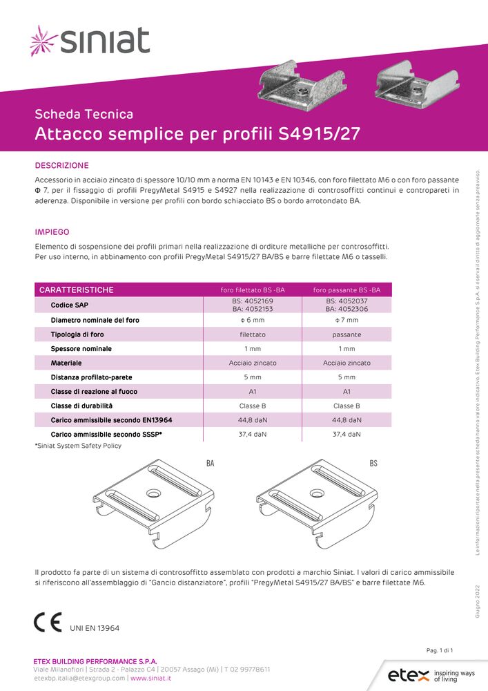 Attacco semplice per profili S4915-27