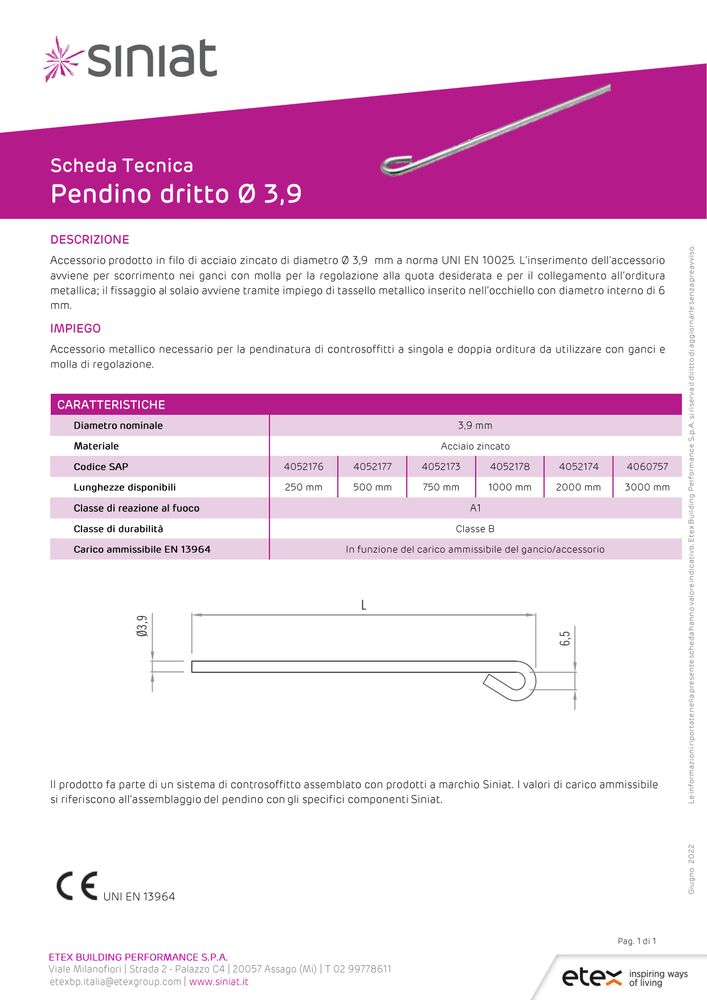 Pendino dritto Ø 3,9